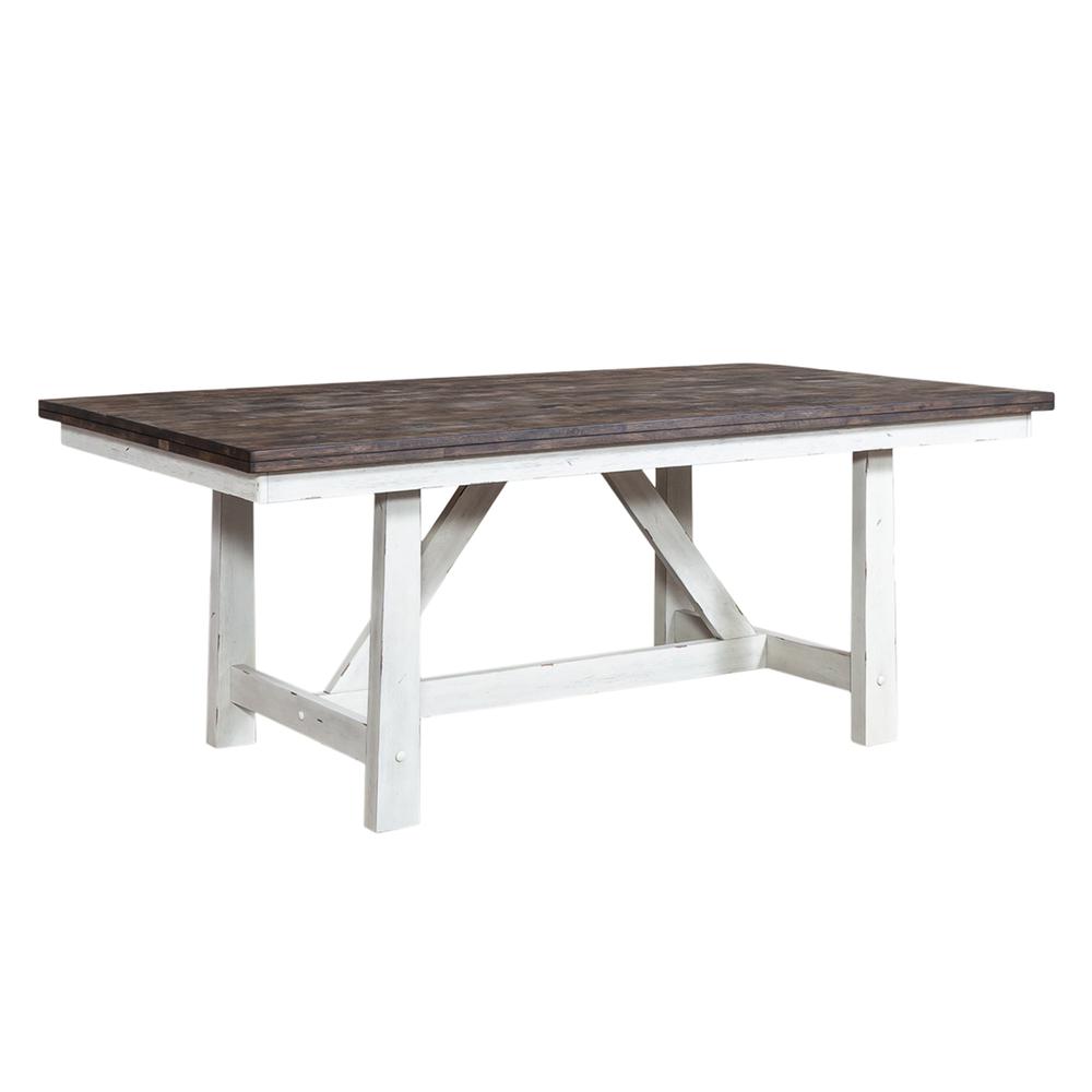 Farmhouse 7 Piece Trestle Table Set in Two Tone White w/ Wood Tone Top