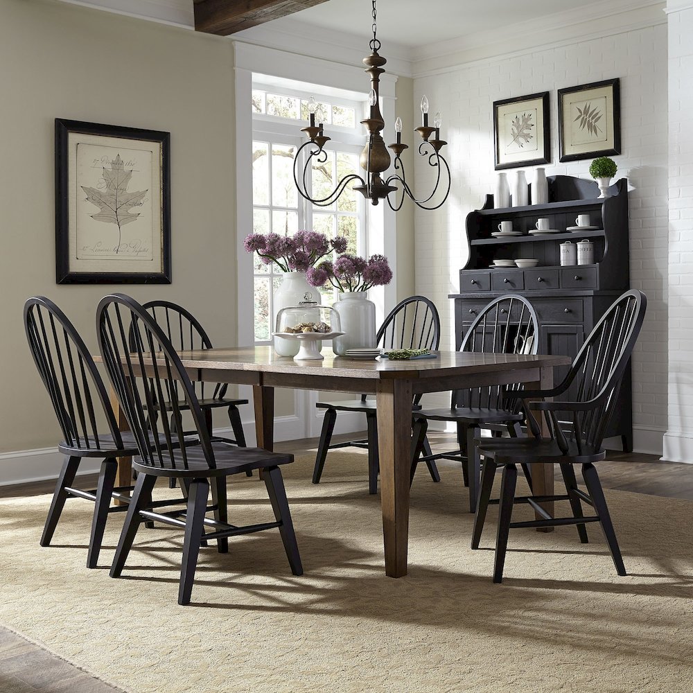 7 Piece Rectangular Table Set in Rubberwood Solids & White Oak Veneers