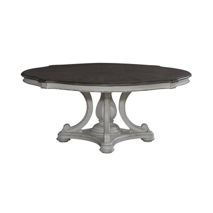 Magnolia Manor Round Pedestal Dining Room Table - Antique White & Weathered Bark