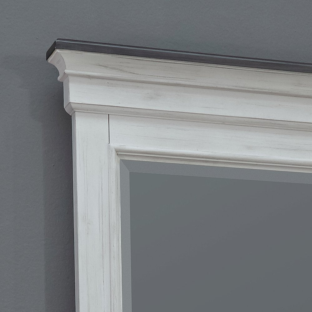 Queen Panel Bed, Dresser & Mirror, Night Stand - White w/ Charcoal Tops