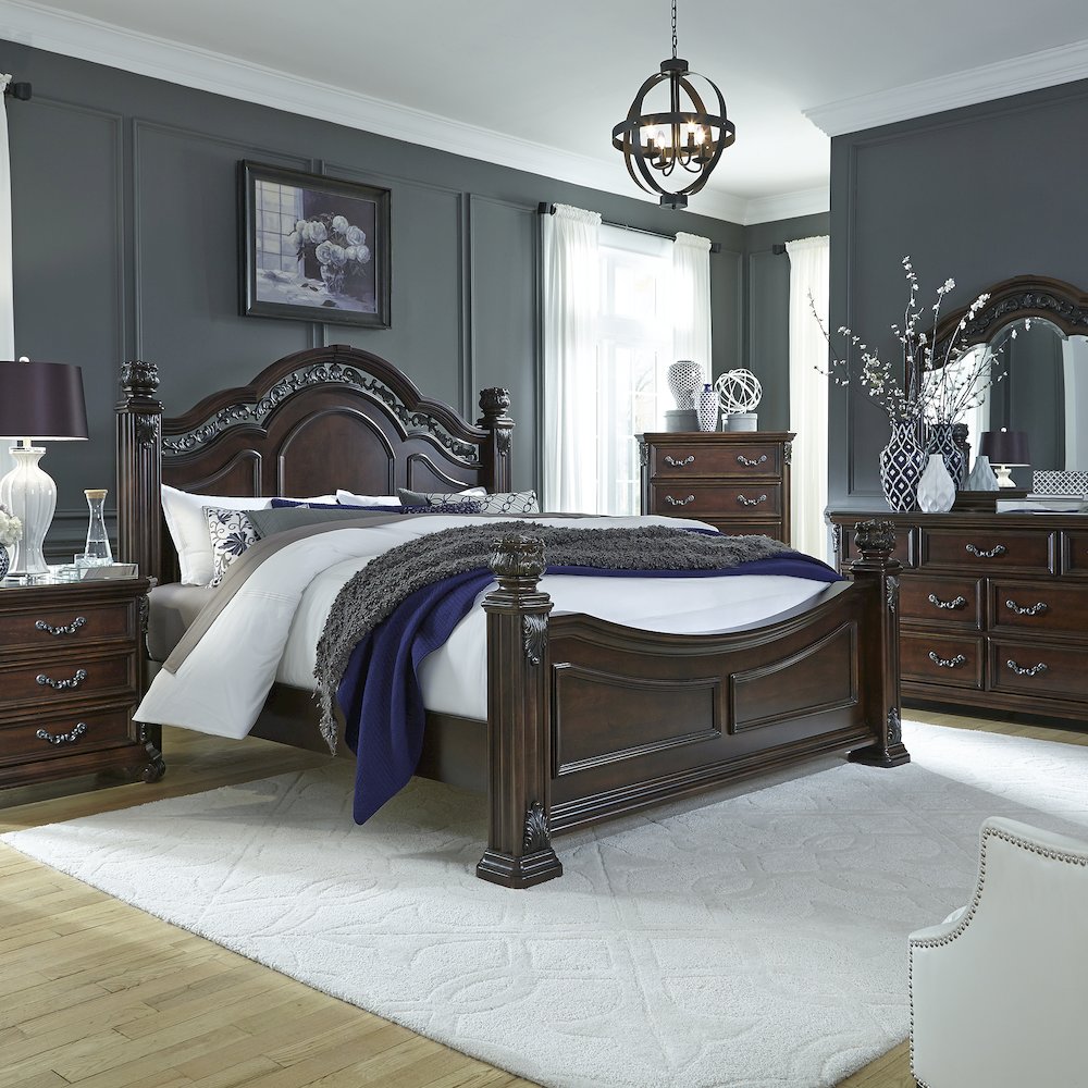Messina Estates Queen Poster Bed, Dresser & Mirror, Night Stand