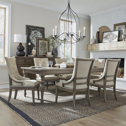 7 Piece Trestle Table Set in Poplar & Rubberwood Solids w/ White Oak Veneers