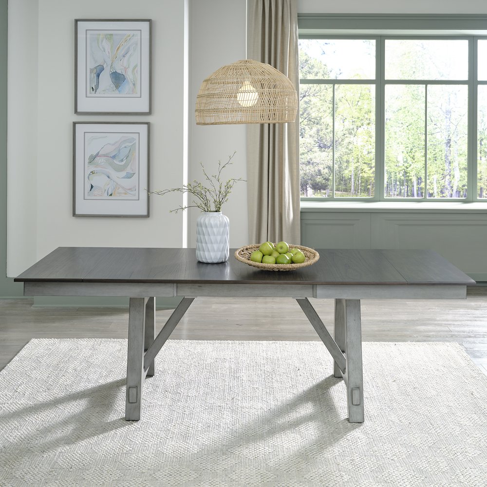 Newport Trestle Table Set in Rubberwood Solids w/ Mindy Veneers