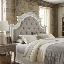 Antique White Upholstered Panel Headboard with Chenille Fabric and Solid Wood