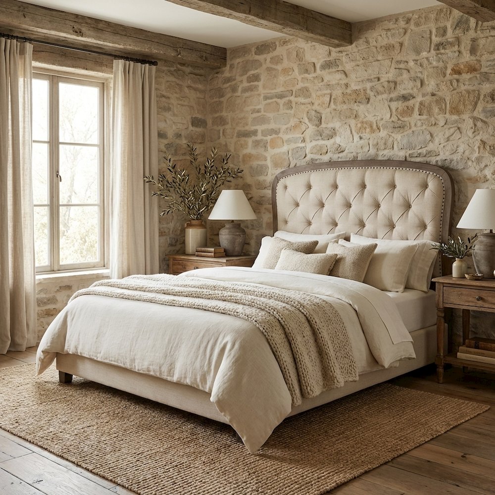 Dusty Taupe Tufted Panel Headboard with Black Finish Poplar Solids Wood