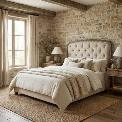 Dusty Taupe Tufted Panel Headboard with Black Finish Poplar Solids Wood