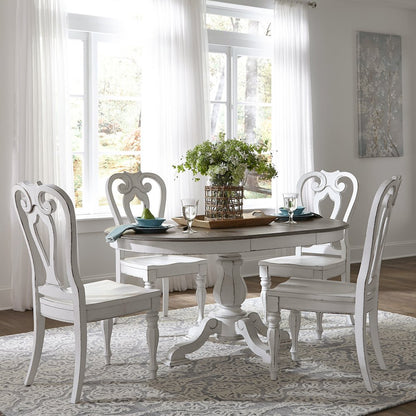 5 Piece Pedestal Table Set in Rubberwood Solids w/ White Oak & Birch Veneers