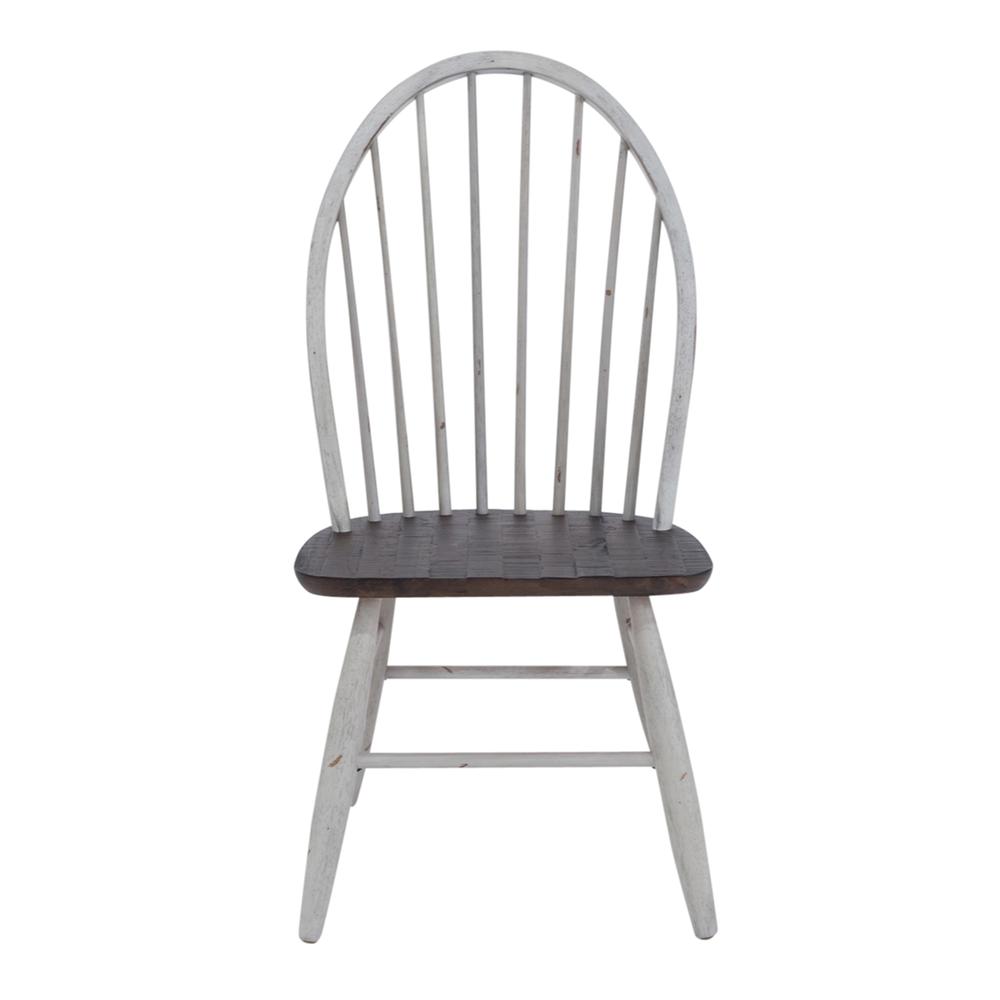 Farmhouse Windsor Back Side Chair- Set of 2 in Two Tone White w/ Wood Tone Top