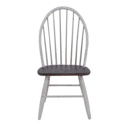 Farmhouse Windsor Back Side Chair- Set of 2 in Two Tone White w/ Wood Tone Top