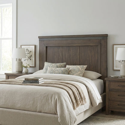 Rock Beaten Brown Twin Panel Headboard with Saw Cuts Rustic Solid Wood Design