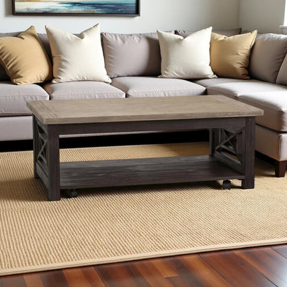Black Living Room Table – Coffee Table for Living Room, Acacia Wood