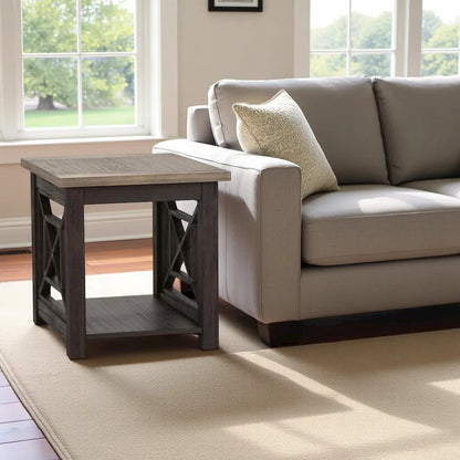 Black Square End Table – Farmhouse Side Table for Living Room Décor