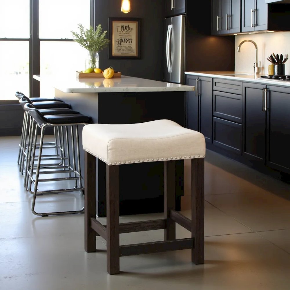 Black Upholstered Stool for Vanity, Small Vanity Stool with Poplar Legs