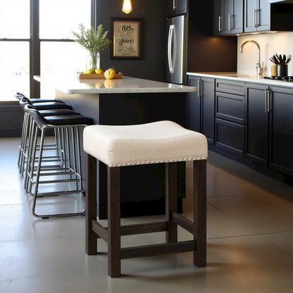 Black Upholstered Stool for Vanity, Small Vanity Stool with Poplar Legs