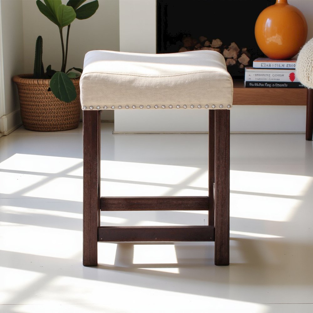 Black Upholstered Stool for Vanity, Small Vanity Stool with Poplar Legs