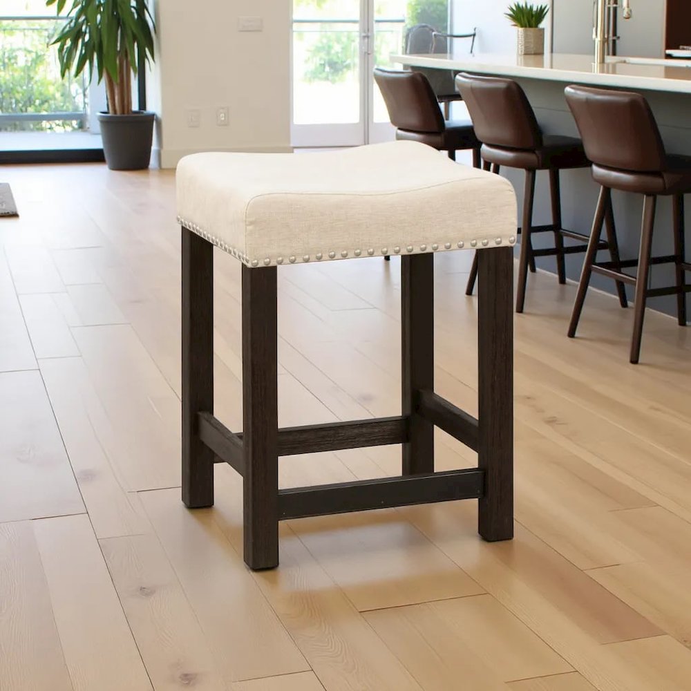 Black Upholstered Stool for Vanity, Small Vanity Stool with Poplar Legs