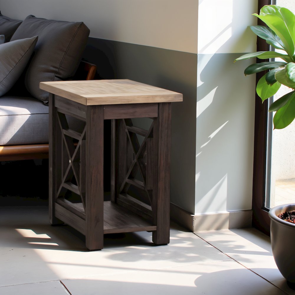 Black Side Table with Acacia Solid and Veneer, Small Sofa Table
