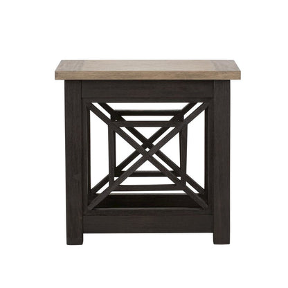Black Side Table with Acacia Solid and Veneer, Small Sofa Table