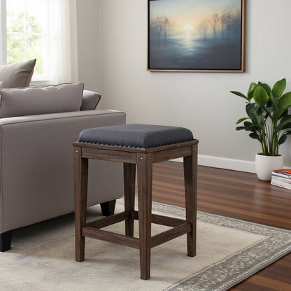 Brown Upholstered Console Stool, Solid Wood, Ideal for Vanity Desk