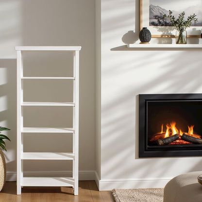 White Narrow 5-Tier Bookcase, Skinny Bookshelf, Tall Narrow Bookshelf