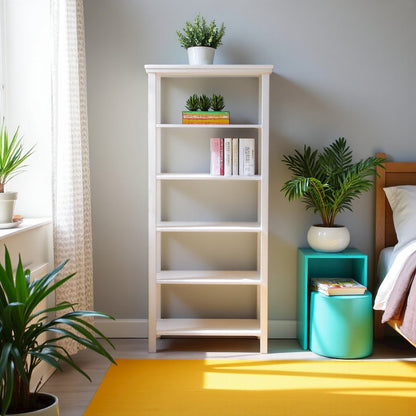 White Narrow 5-Tier Bookcase, Skinny Bookshelf, Tall Narrow Bookshelf