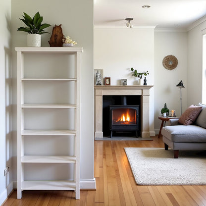 White Narrow 5-Tier Bookcase, Skinny Bookshelf, Tall Narrow Bookshelf