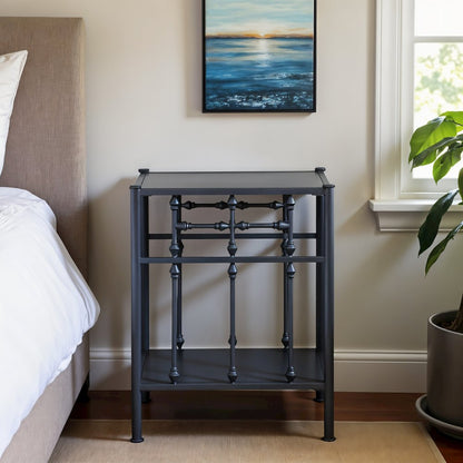 Navy Metal Nightstand – Stylish Metal Side Table for Bedroom or Living Room