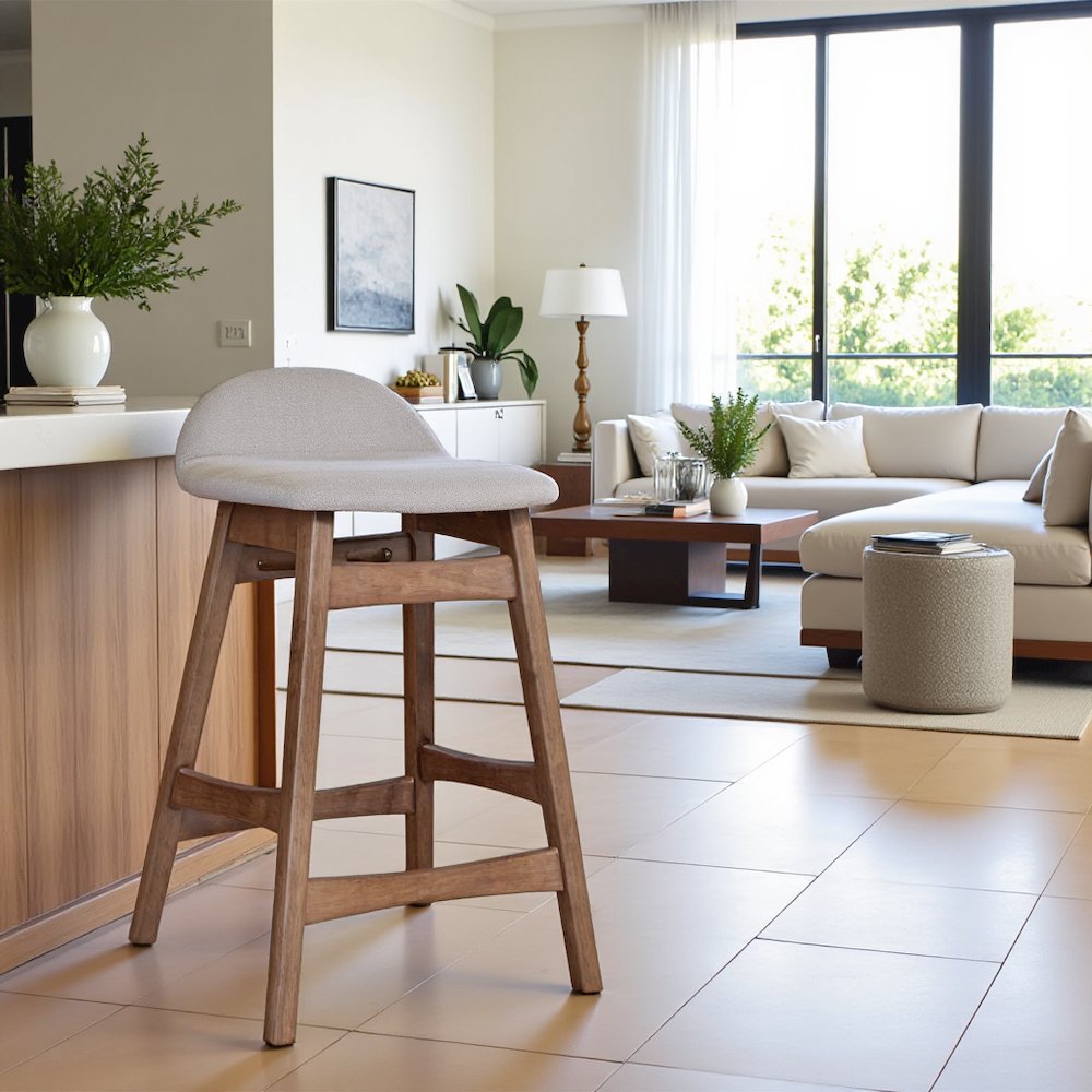 Light Tan Counter Height Chair – Wooden Bar Stool with Back for Kitchens