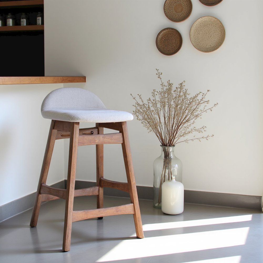 Light Tan Counter Height Chair – Wooden Bar Stool with Back for Kitchens
