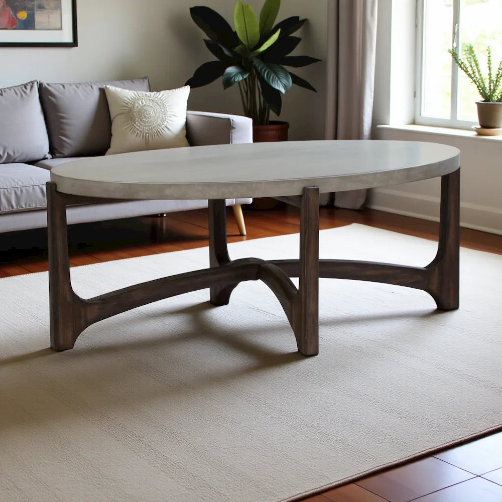 Brown Oval Coffee Table – Elegant Center Table for Living Room Spaces