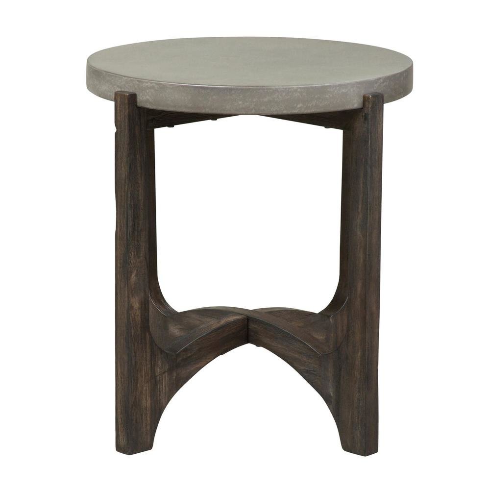 Farmhouse End Table, Brown Eucalyptus & Birch with Concrete Composite Top