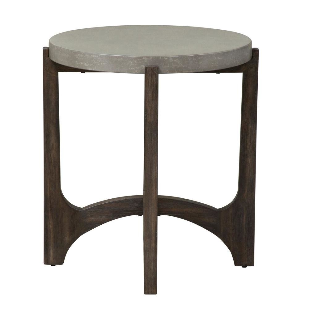 Farmhouse End Table, Brown Eucalyptus & Birch with Concrete Composite Top
