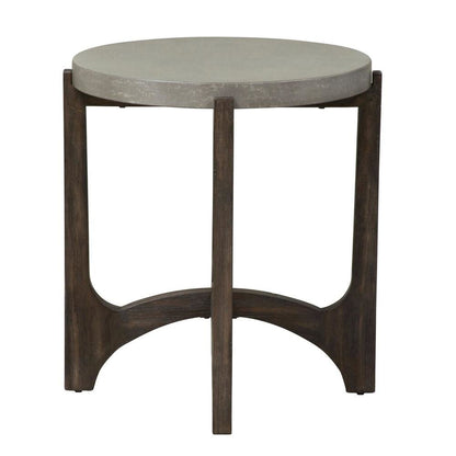 Farmhouse End Table, Brown Eucalyptus & Birch with Concrete Composite Top