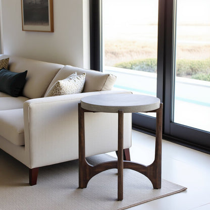 Farmhouse End Table, Brown Eucalyptus & Birch with Concrete Composite Top