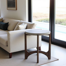 Farmhouse End Table, Brown Eucalyptus & Birch with Concrete Composite Top