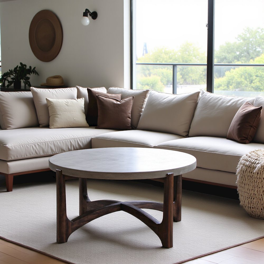 Brown Round Cocktail Table – Stylish Living Room Center Table for Living Room