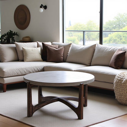 Brown Round Cocktail Table – Stylish Living Room Center Table for Living Room