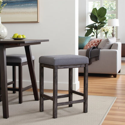 Gray Upholstered Stool for Vanity, Small Vanity Stool with Wooden Legs