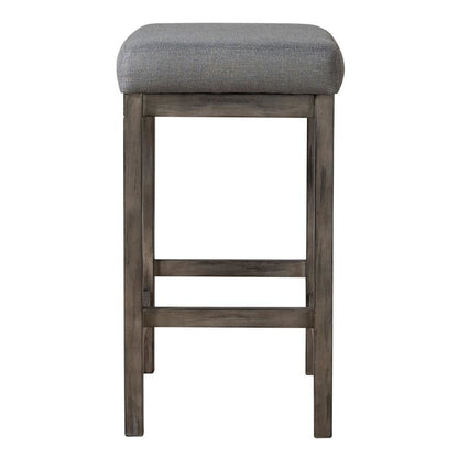 Gray Upholstered Stool for Vanity, Small Vanity Stool with Wooden Legs
