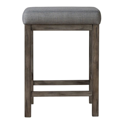 Gray Upholstered Stool for Vanity, Small Vanity Stool with Wooden Legs