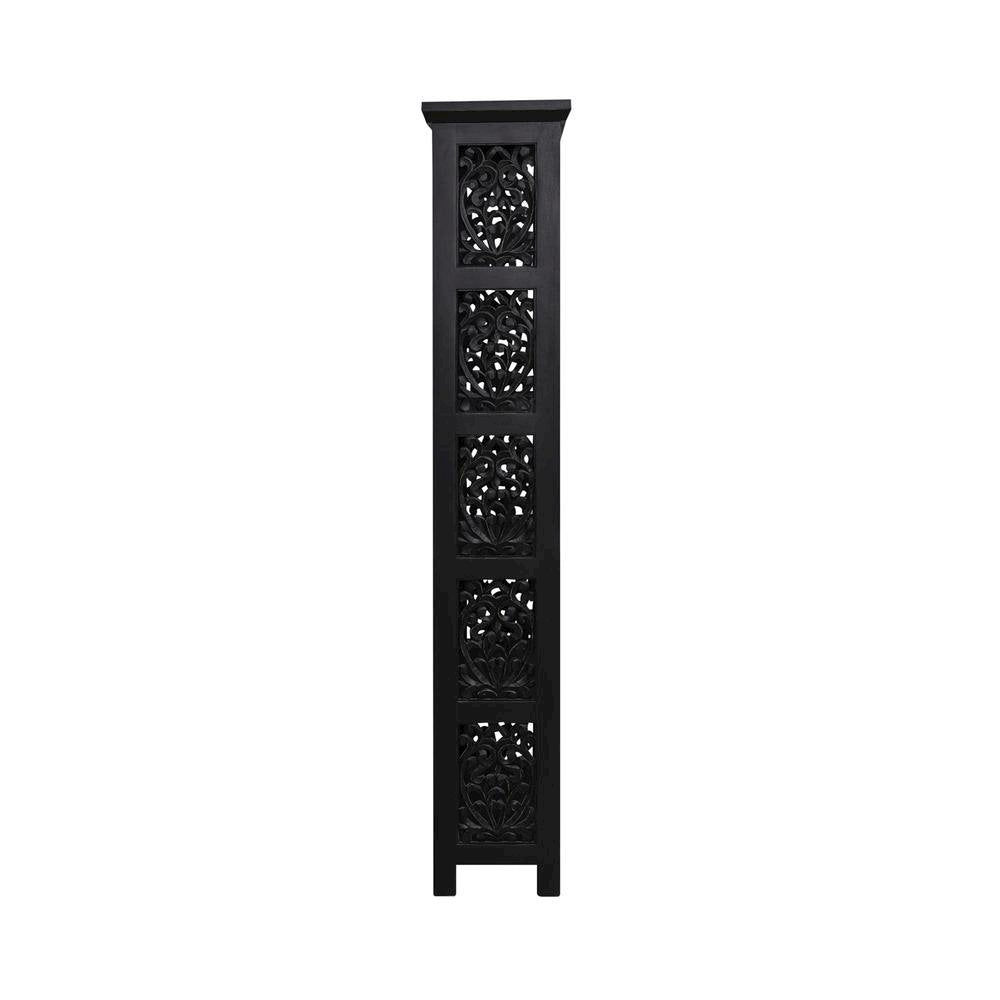 Black Tall Narrow Bookshelf – Elegant 5 Tier Skinny Bookcase Design