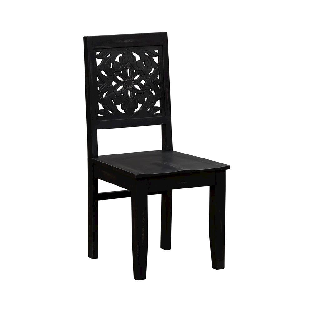 Black Mango Wood Accent Chair – Stylish Small Chair for Bedroom or Desk