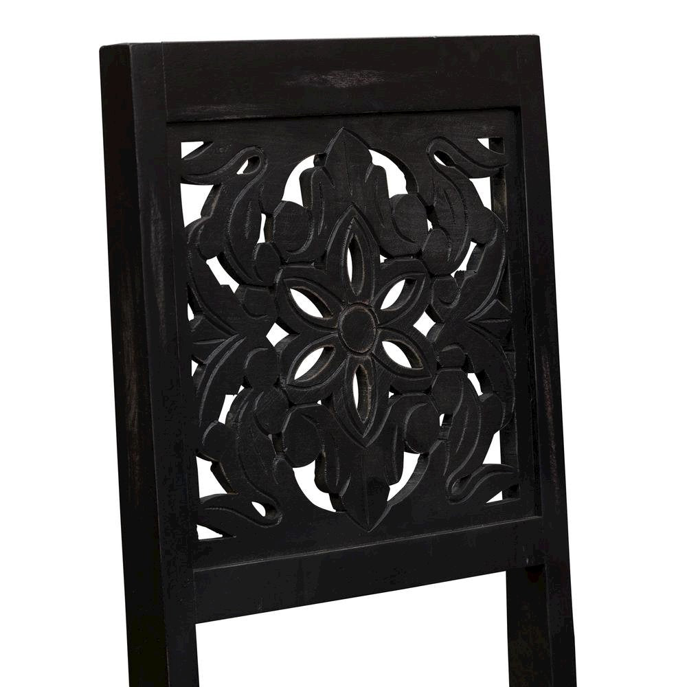 Black Mango Wood Accent Chair – Stylish Small Chair for Bedroom or Desk