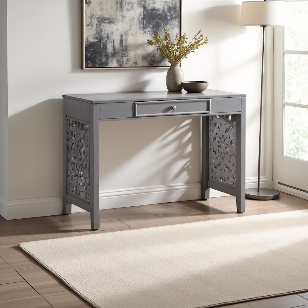 Gray Solid Wood Writing Desk – Stylish Writer’s Desk with Drawers