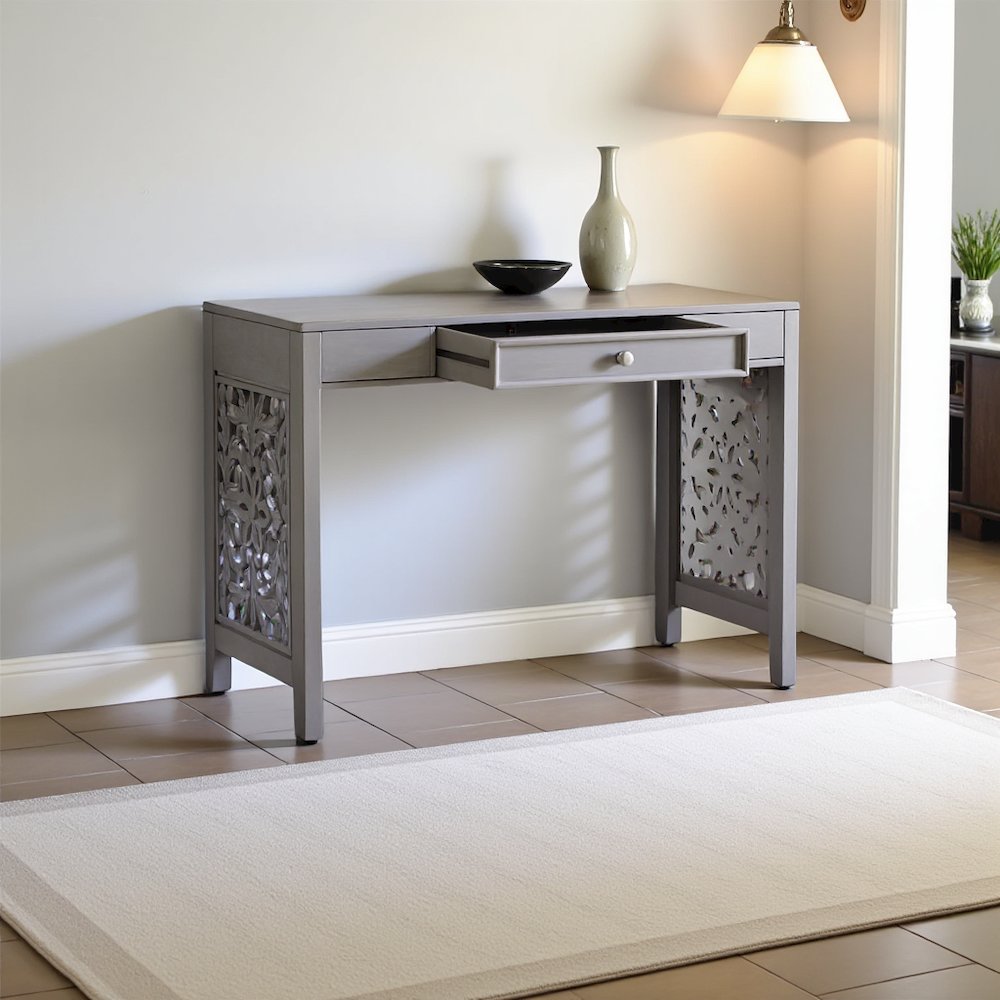 Gray Solid Wood Writing Desk – Stylish Writer’s Desk with Drawers