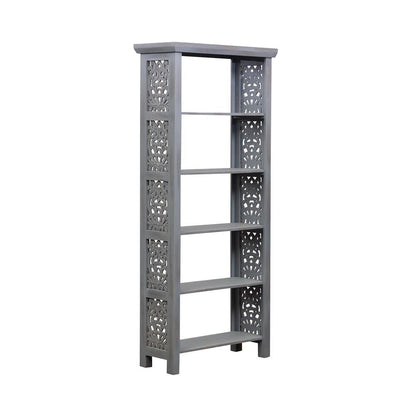 Gray Tall Narrow Bookshelf – 5 Tier Skinny Bookcase for Compact Spaces