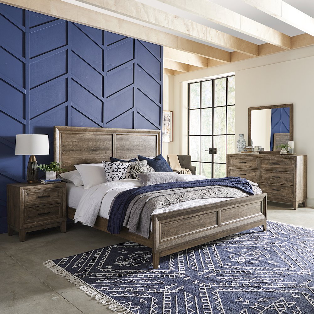 King Panel Bed, Dresser & Mirror, Night Stand