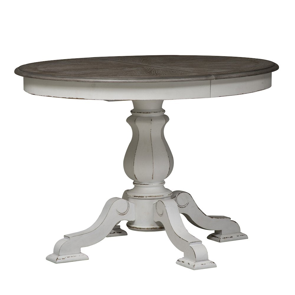 5 Piece Pedestal Table Set in Rubberwood Solids w/ White Oak & Birch Veneers