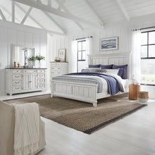 River Place King Panel Bed, Dresser & Mirror, Chest - Riverstone White & Tobacco