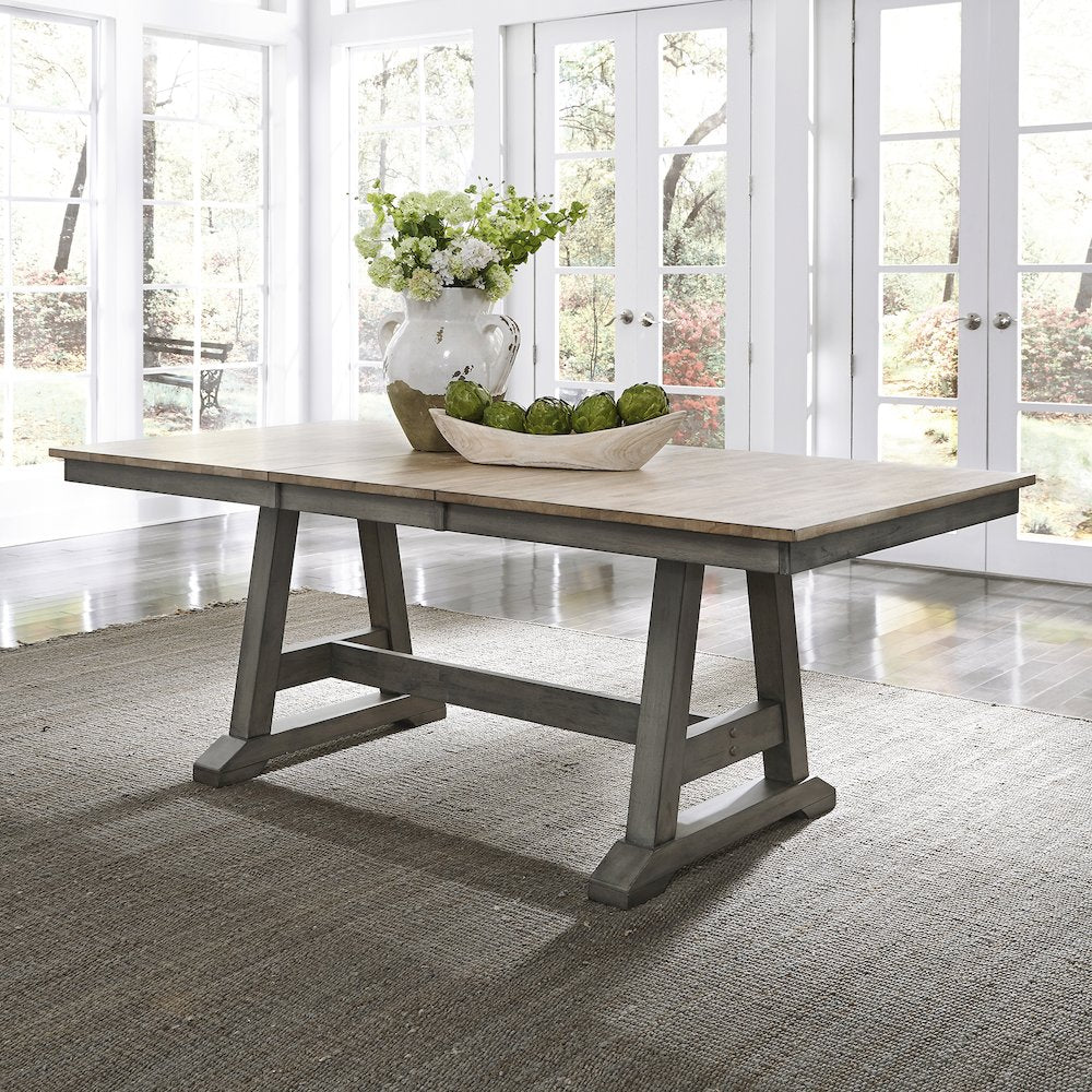 Lindsey Farm Trestle Table in Rubberwood Solids & Veneers w/ MDF